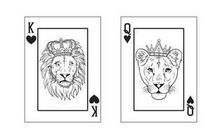 King and queen of heart custom card with a male and female lion in the center vector