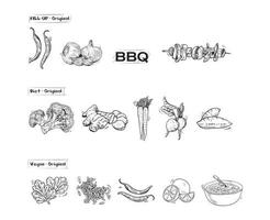 various healthy food and vegetables set in hand drawn vector illustration