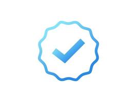 Modern Approved Icon. White Arrow Check Mark with Blue Circle Shape Sparkle Star Sticker Label isolated on White Background. Flat Vector Icon Design Elements For Web Templates.