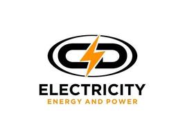Initial Letter C D Electricity Logo. yellow Thunderbolt Flash Icon with Circle Line Frame isolated on White Background. vector