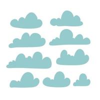 Set of Cloud silhouette in flat simple style. Collection of cloud icon , shape, label, symbol. Graphic hand drawn element Vector design for logo, web and print