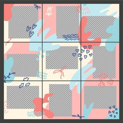 Design of editable social network post templates. Valentine s day theme for marketing on social media. frames, stories in puzzles, backgrounds, banners. Vector illustration elements