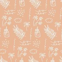 Sunner beach seamless pattern. Beautiful Summer vacation holiday beige sand color icons in hand drawn linear doodle style for fashion fabric.