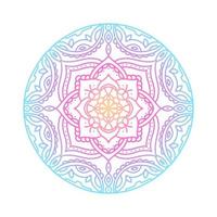 Round gradient mandala on white isolated background. Vector boho mandala in blue, yellow and pink gradient colors. Mandala with abstract patterns. Yoga template