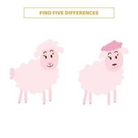 Find five differences between cartoon sheeps. vector