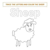 Trace the letters and color the sheep.Game for kids. vector