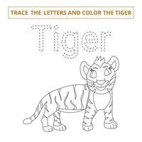 Trace the letters and color the tiger.Game for kids. vector