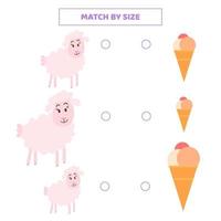 Match by size for cartoon sheep and ice cream. vector