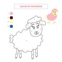 Color cute sheep by numbers. Game for kids. vector