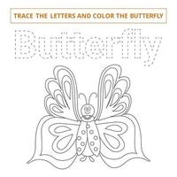 Trace the letters and color the butterfly.Game for kids. vector