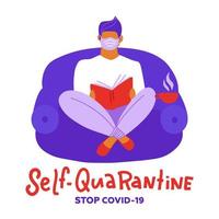 I stay at home awareness social media campaign and coronavirus prevention - man relaxing and reading books. Coronavirus outbreak concept. Staying home with self quarantine. Lockdown at home. vector