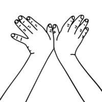 Two childish hands together showing a dove. Monoline drawing linear hand drawn illustration. vector