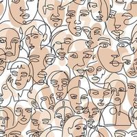 Colored vector seamless pattern. Modern abstract female faces one line art. Contemporary hand drawn outline trendy illustration. Continuous line, minimalistic concept.