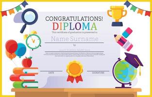 School Graduation Certificate with School Supplies vector