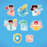 World Immunization Week Sticker Set vector