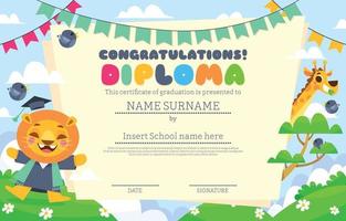 Kindergarten Certificate With Cute Lion And Giraffe vector