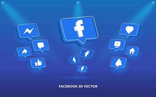 logotipo e icono de facebook establecidos en estilo vectorial 3d