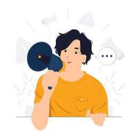 Man shouting and doing announcement in megaphone concept illustration vector