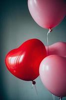 Vintage pink and red heart shaped balloons in flight photo