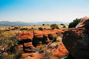 South African Magaliesberg plateau on sunny day, red rocks