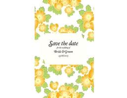 Save the date wedding invite card template with golden flowers. vector
