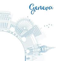 Outline Geneva skyline with blue landmarks and copy space. vector