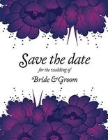 Wedding invitation card with purple flowers. vector