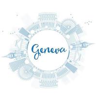 Outline Geneva skyline with blue landmarks and copy space. vector