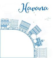 Outline Havana Skyline with blue Building and copy space. vector