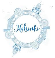 Outline Helsinki skyline with blue buildings and copy space. vector