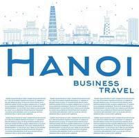 Out line Hanoi skyline with blue Landmarks and copy space. vector