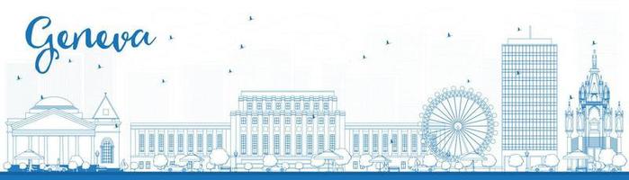 Outline Geneva skyline with blue landmarks. vector