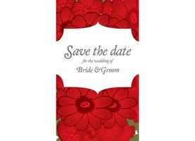 Save the date wedding invite card template with red flowers. vector