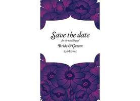 Wedding invitation card with purple flowers. vector