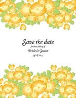 Save the date wedding invite card template with golden flowers. vector