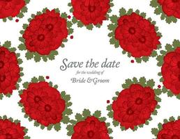 guarde la fecha plantilla de tarjeta de invitación de boda con flores rojas. vector