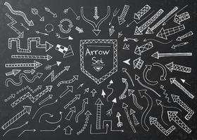 Hand drawn arrow icons set on black chalk board. vector