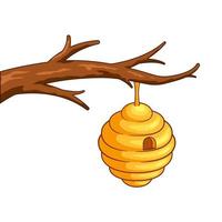Honey bee hive on a tree branch vector isolated on white background.