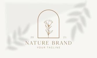 Botanical Floral element Hand Drawn Logo with Wild Flower and Leaves. Logo for spa and beauty salon, boutique, organic shop, wedding, floral designer, interior, photography, cosmetic. vector