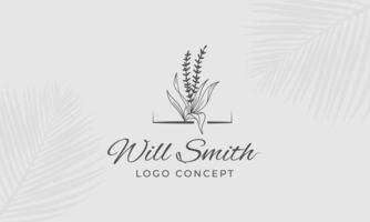 Botanical Floral element Hand Drawn Logo with Wild Flower and Leaves. Logo for spa and beauty salon, boutique, organic shop, wedding, floral designer, interior, photography, cosmetic. vector