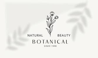 Botanical Floral element Hand Drawn Logo with Wild Flower and Leaves. Logo for spa and beauty salon, boutique, organic shop, wedding, floral designer, interior, photography, cosmetic. vector