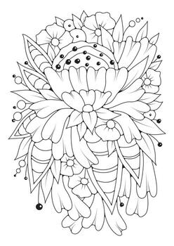 Coloring book with vintage flowers pattern. Art line. Background for coloring. vector