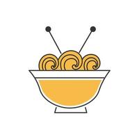 Thin line stylish icon of Chinese noodles plate on white background - Vector