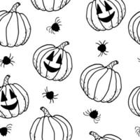 halloween seamless pattern. pumpkins and spiders hand drawn doodle. vector, scandinavian, nordic, minimalism, monochrome. horror, traditional. textiles, wrapping paper, wallpaper, background. vector