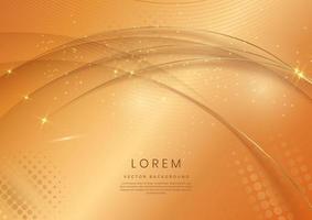 Abstract 3d gold curved layers background with lighting effect and sparkle with copy space for text. Luxury design style. vector