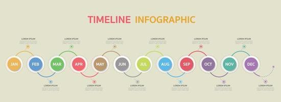 Timeline infographics design vector and marketing icons. Business concept with 12 options, steps or processes .12 colors.