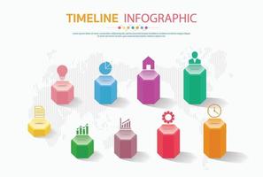 vector de diseño de infografías de línea de tiempo e iconos de marketing. concepto de negocio con 9 opciones, pasos o procesos .9 colores.