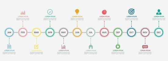 Timeline for 12 months, Infographic template for business. vector