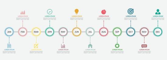 Timeline for 12 months, Infographic template for business. vector