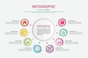 vector de diseño de infografías de línea de tiempo e iconos de marketing. concepto de negocio con 8 opciones, pasos o procesos.